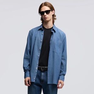 ASPESI Men's 16.5 42 Blue Chambray Japanese Cotton Button-Up Long Sleeve Shirt